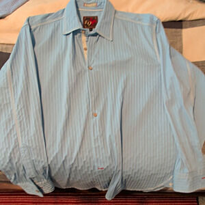 EQ Men's XL Blue Striped Cotton Woven Dress Shirt Point Collar 32/33